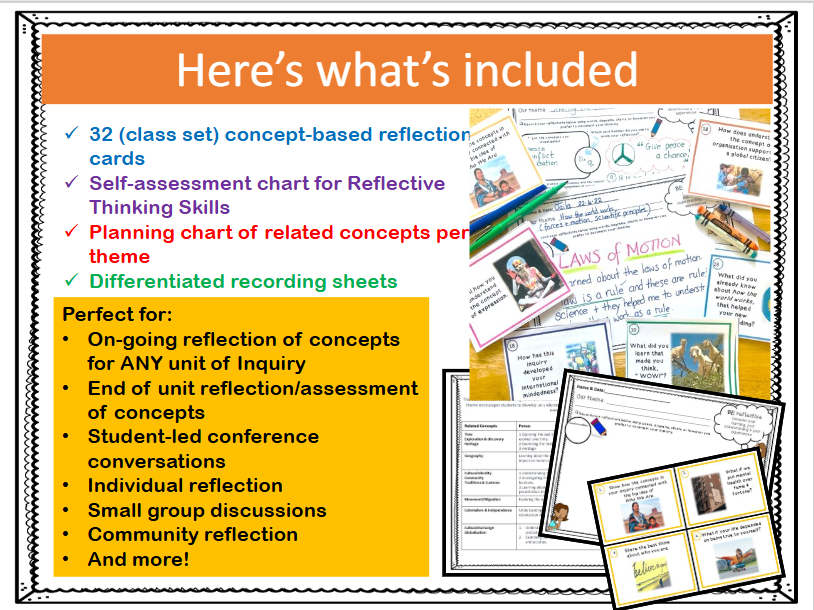 IB PYP How We Organize Ourselves Concepts Assessment & Reflection Cards