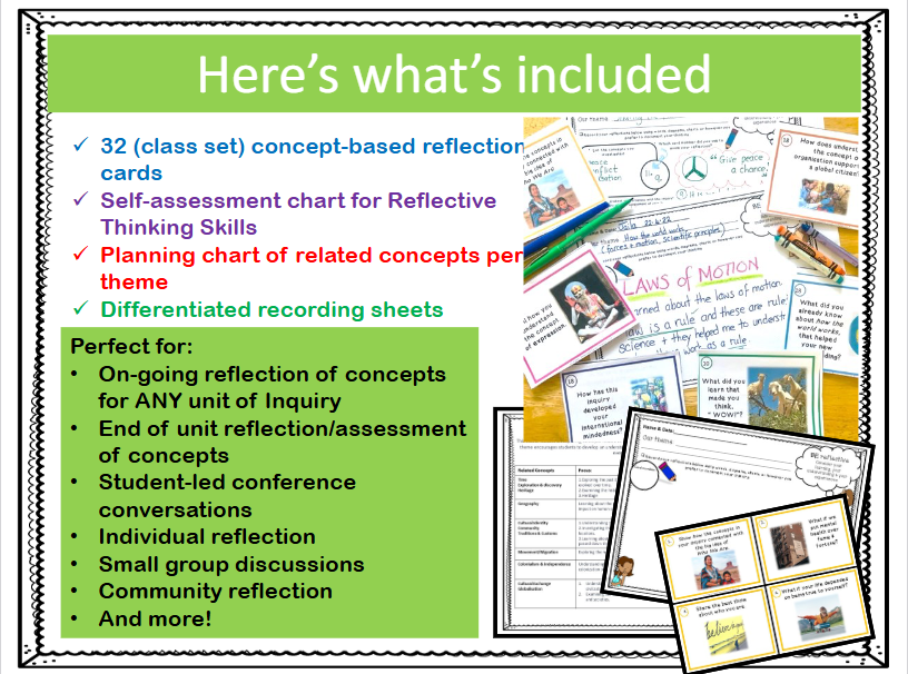 IB PYP Sharing the Planet Concepts Reflection & Assessment Cards