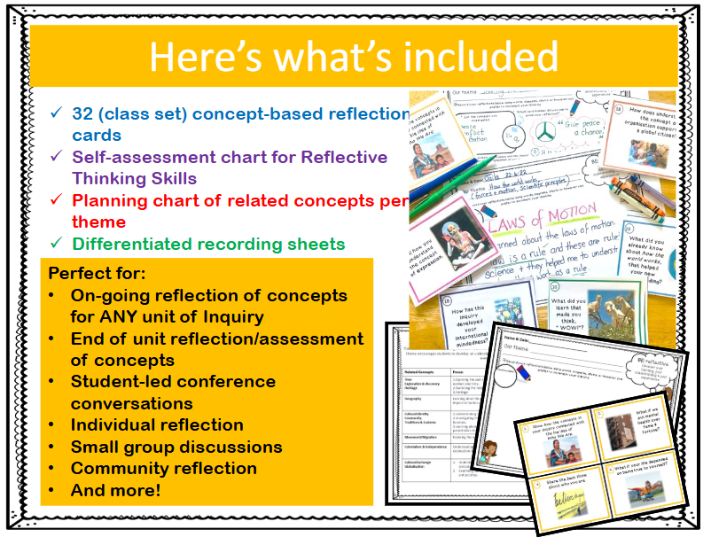 IB PYP Who We Are Concepts Assess & Reflect Cards