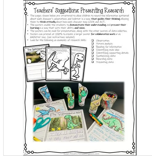 IB PYP Inquiry & Research Dinosaurs Adaptations for Little Kids