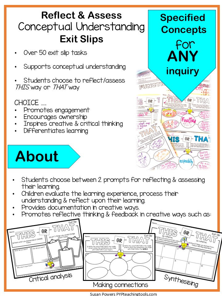 IB PYP Assessing Concepts - This or That Exit Slips