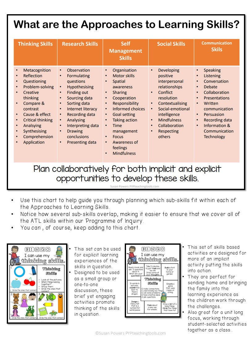 Approaches to Learning Skills Bingo for Little Kids