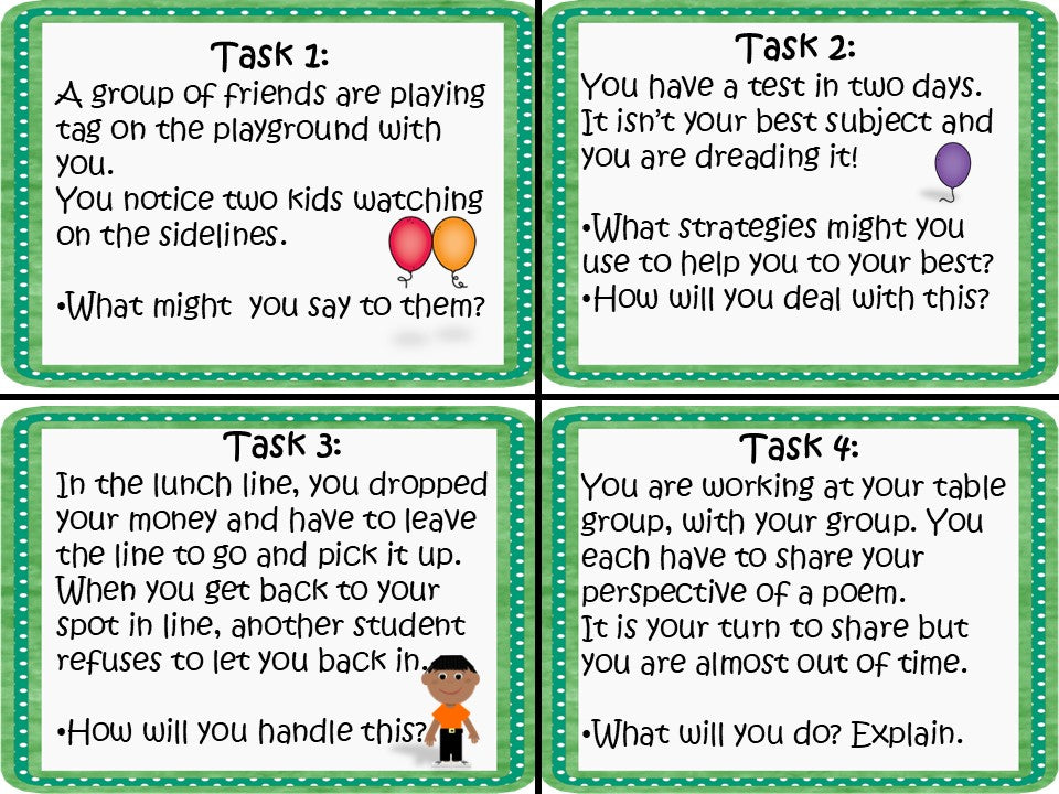 Approaches to Learning Self Management Skills Task Cards