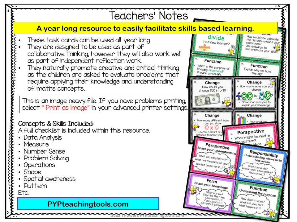 IB PYP Math Concepts Task Cards for Grades 2 & 3