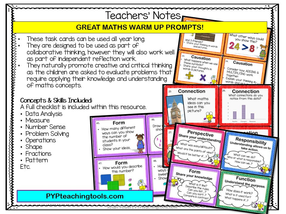 IB PYP Math Concepts Task Cards for Grades 2 & 3